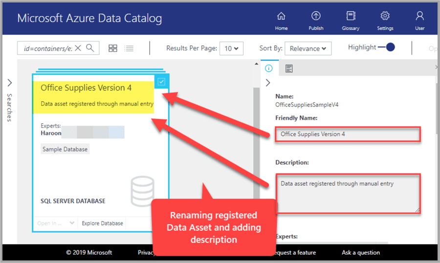 Renaming a registered data source and adding description