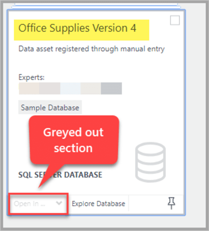 Disabled section of data source - Greyed out "Open In" section of registered data source