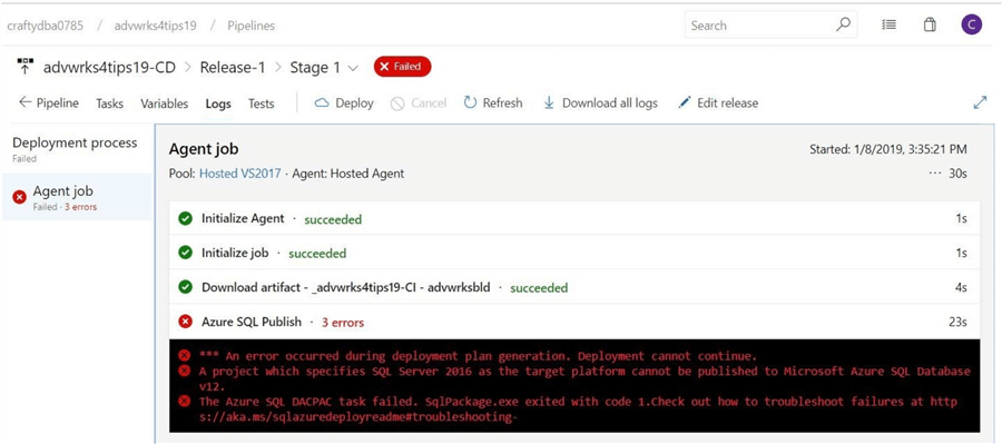 Test - Release Pipeline - The release fails.  Looing thru the log, the target environment is wrong.