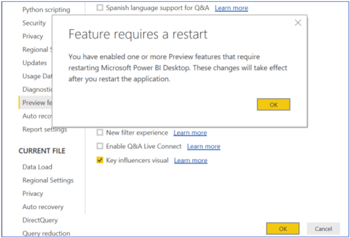 Restart application to implement in Power BI Desktop.