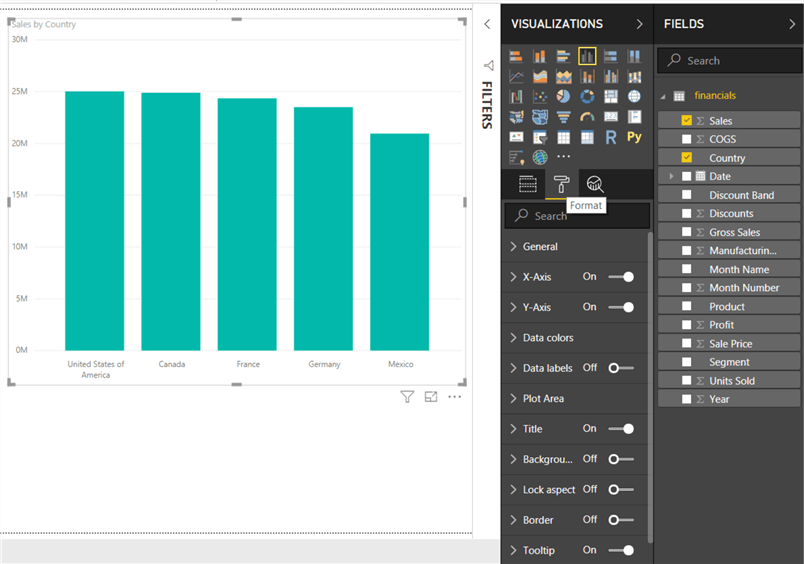 Format Section of chart - This image shows the format options will appear for a chart