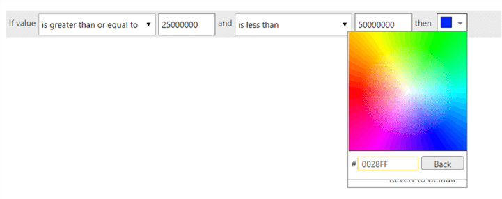 Custom Color Selection - This image shows on how to further select the custom color for a rule