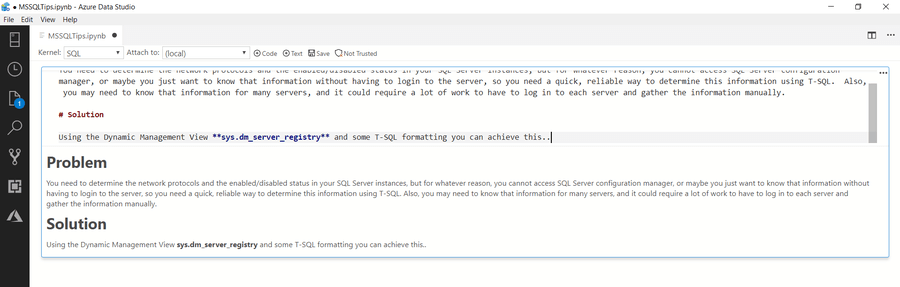 Azure Data Studio Notebook - Editing file using MD language