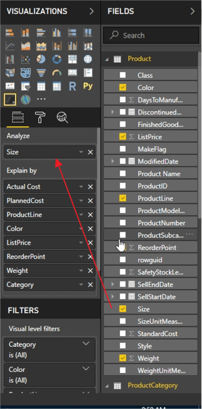 Analyze Item in Power BI
