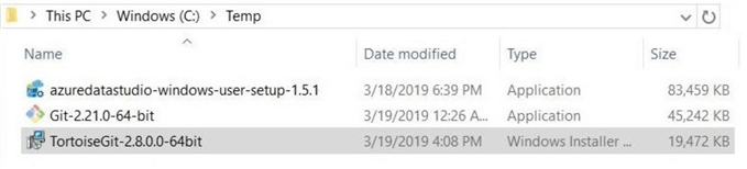 Azure Data Studio - Install programs git, tortoise git and azure data studio.