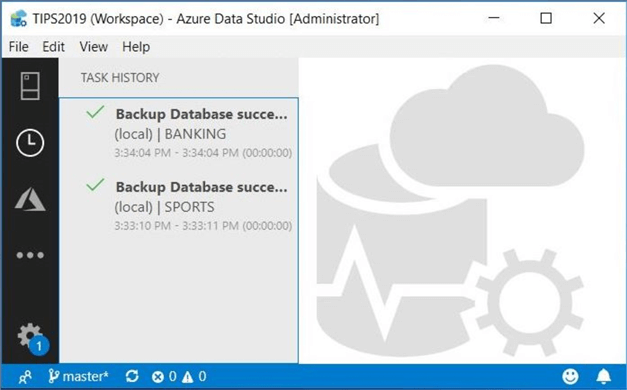 Azure Data Studio - Install Program - 
The task history menu can be used to retrieve recent backup and restore actions.