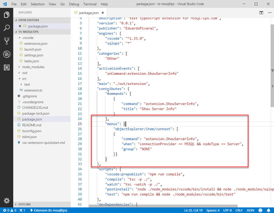 package.json with our new code