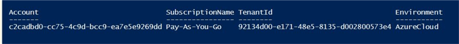 This time, the connection to Azure returns an assigned subscription name.