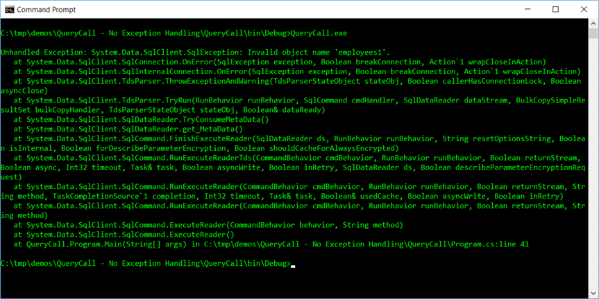 Program output without exception handling