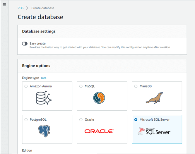 Create AWS RDS DB - SQL Server