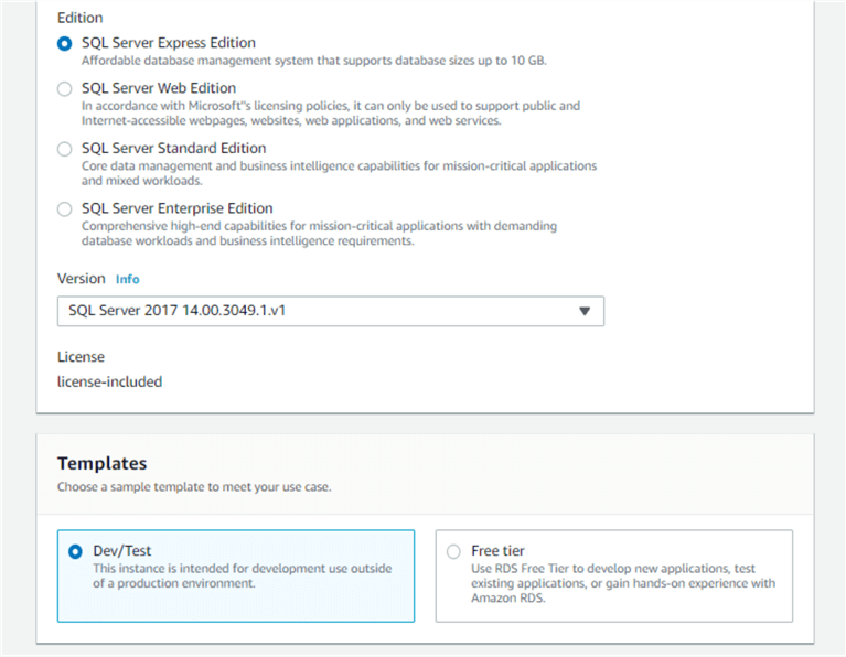 AWS RDS - SQL Server Express Edition