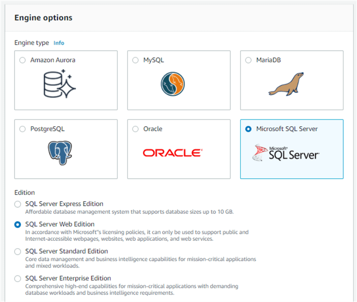 AWS RDS - SQL Server Web Edition