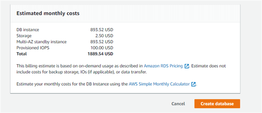 AWS RDS - Cost Estimates