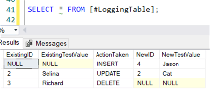 inspect results of MERGE