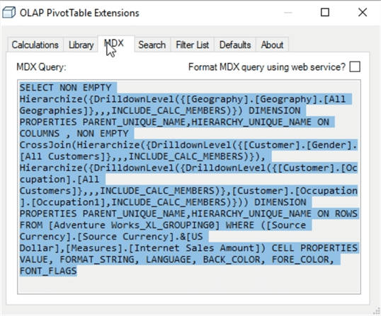 MDX from Pivot Table