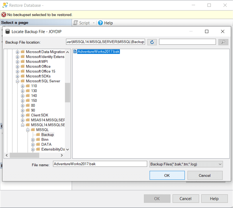 restore database