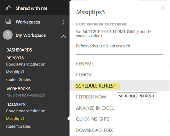 Schedule refresh