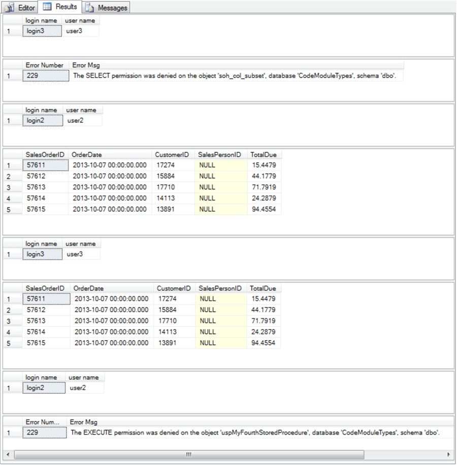 query results