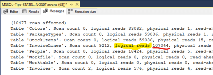 SET STATISTICS IO ON output