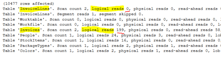 SET STATISTICS IO ON output