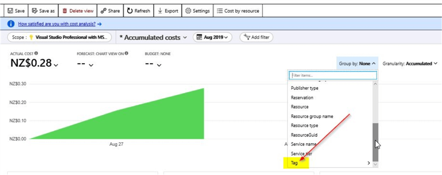 show azure billing info based on tags