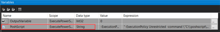 variable to hold Posh command