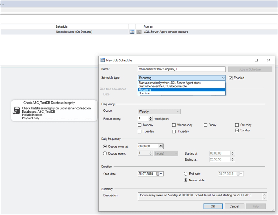 Maintenance Plan Designer example