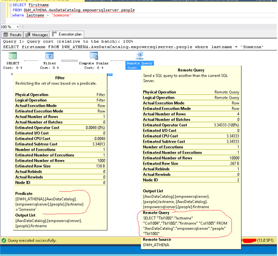 query data from ssms to aws athena with linked server