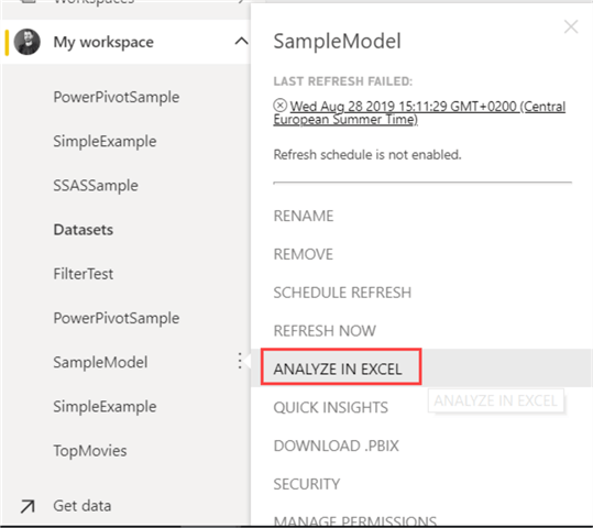 analyze in Excel