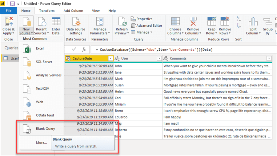 add a new blank query