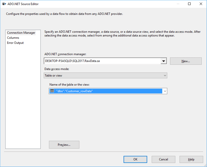 Configure ADO.Net Connection manager