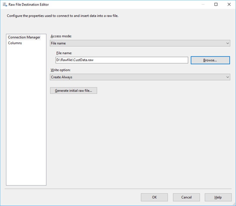 Setting to Raw file destination property