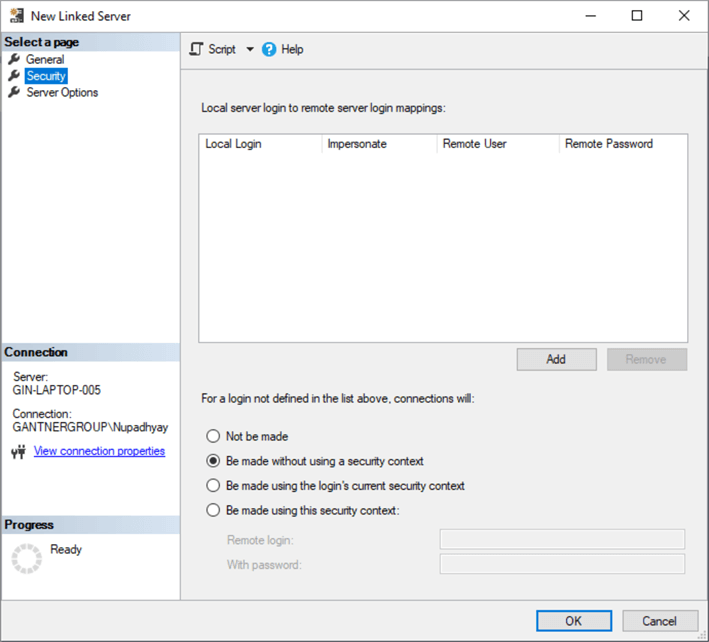 sql server linked server security