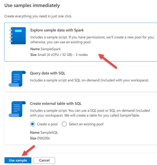 SparkPools Explore sample data with Spark
