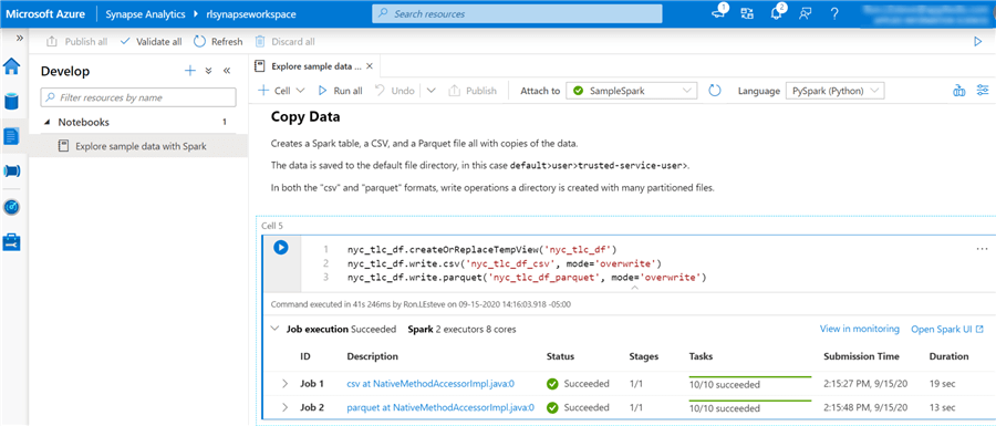 SparkCopyData Sample copy data with spark pool