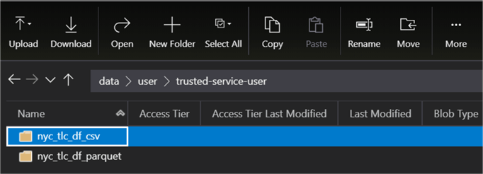 DataLakeFolders Folders and files created in ADLS2