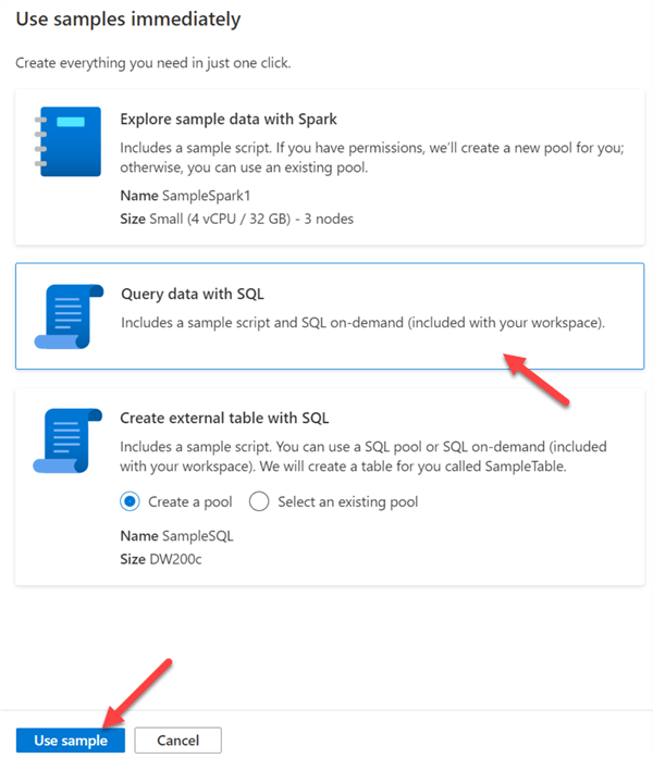 QueryDatawithSQL Sample to query data with sql in synapse studio