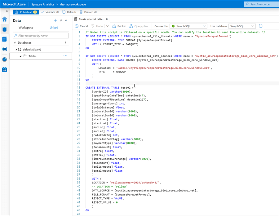 CreateTableScript Sample script to create external table.