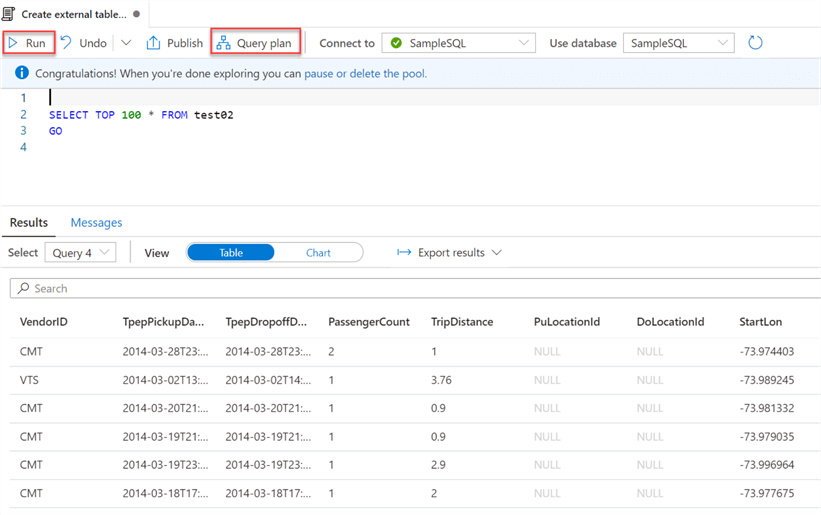 QueryExternalTable Sample to query external table
