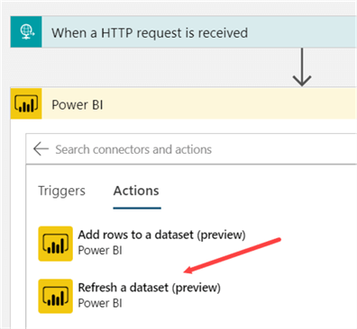 new refresh a dataset action