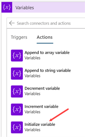 initialize variable action