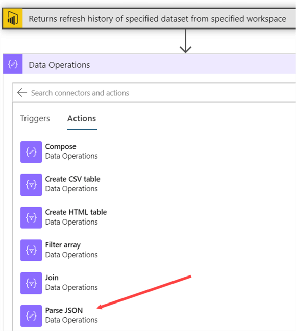 add parse json action