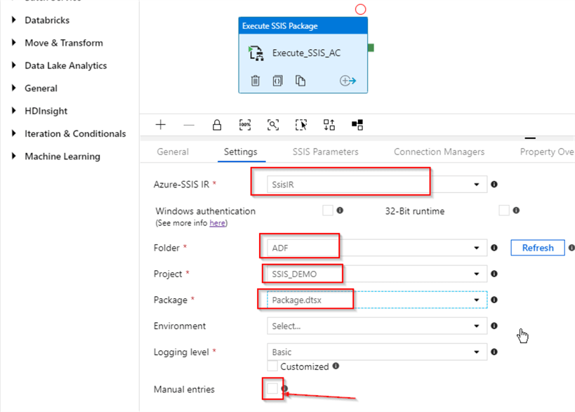 execute ssis package