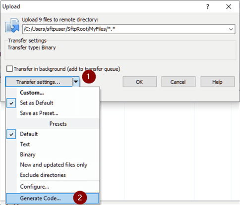 WinSCP Generate Code
