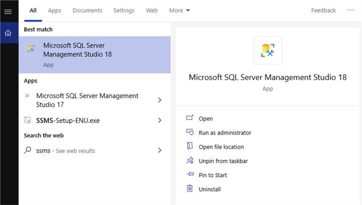 find and launch ssms
