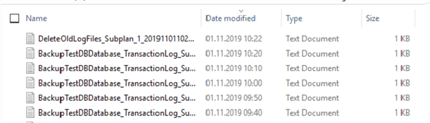 maintenance plan logging and reporting files