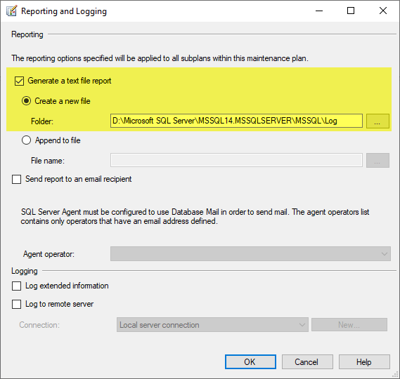 maintenance plan logging and reporting