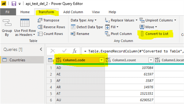 power query convert to list