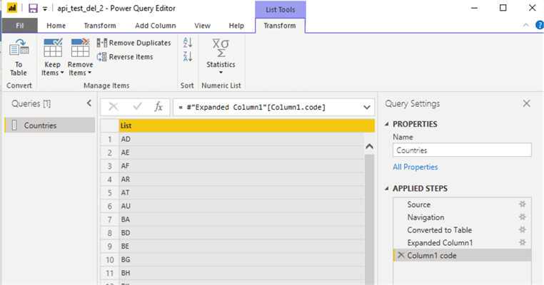 power query convert to list