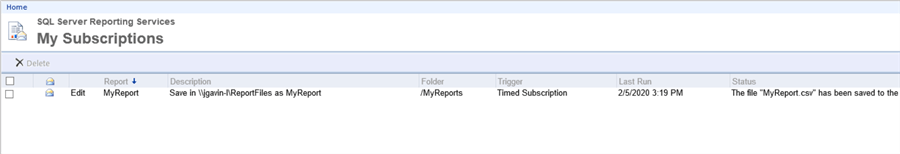 Source SSRS Server Report Subscription